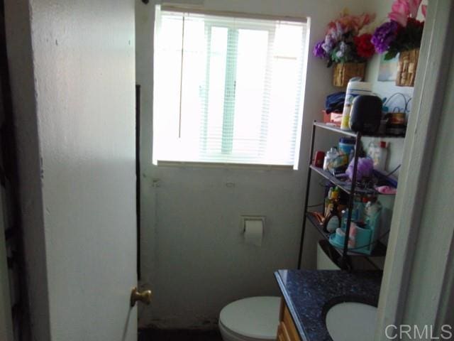 bathroom with plenty of natural light, vanity, and toilet