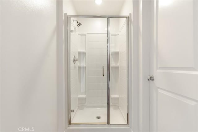 bathroom featuring a shower with door