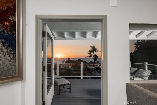 doorway to outside with wood-type flooring