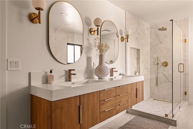 bathroom with vanity and walk in shower