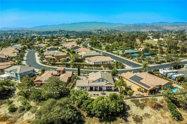 aerial view featuring a residential view and a mountain view