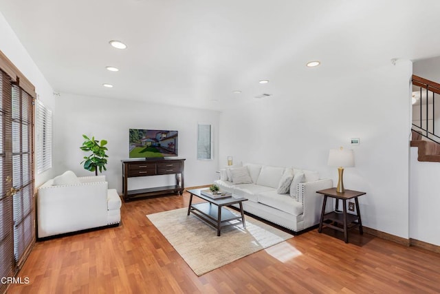 living room with light wood-type flooring