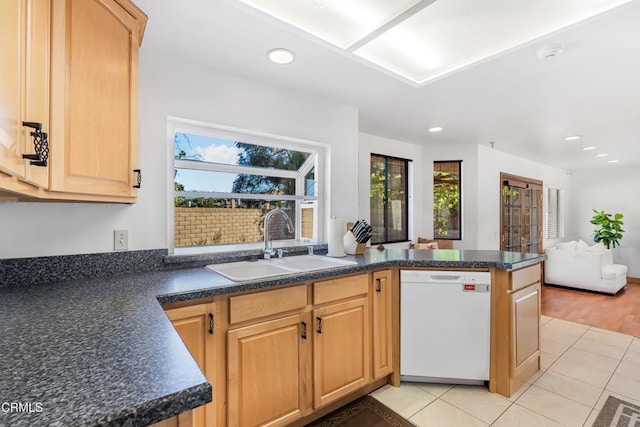 kitchen featuring dishwasher, light hardwood / wood-style flooring, a healthy amount of sunlight, and sink