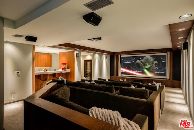 view of carpeted home theater room