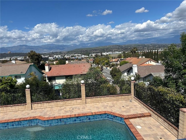 17931 Calle, Los Arboles, Rowland Heights, CA 91748 - view of pool with a residential view, a mountain view, a fenced in pool, and fence