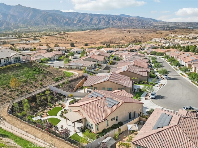 drone / aerial view featuring a mountain view