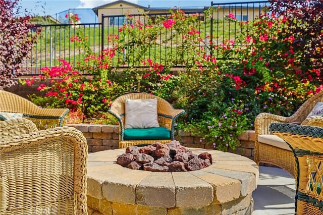 view of patio featuring a fire pit