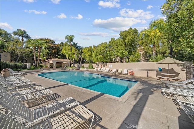 view of swimming pool featuring a patio area