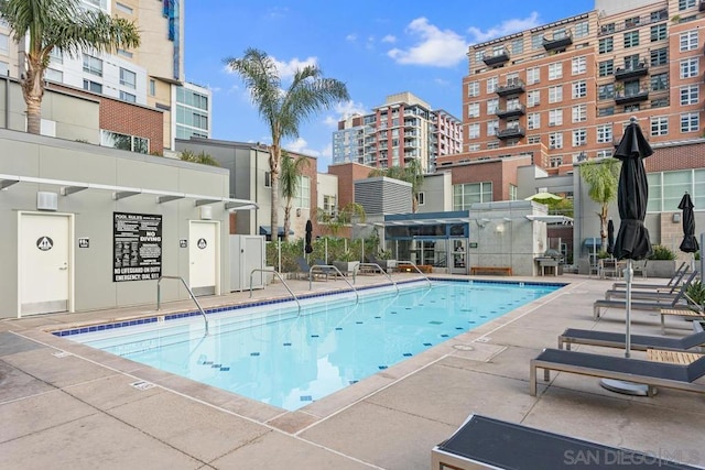 view of pool featuring a patio area