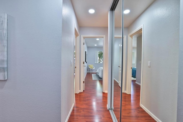 hallway with dark hardwood / wood-style floors