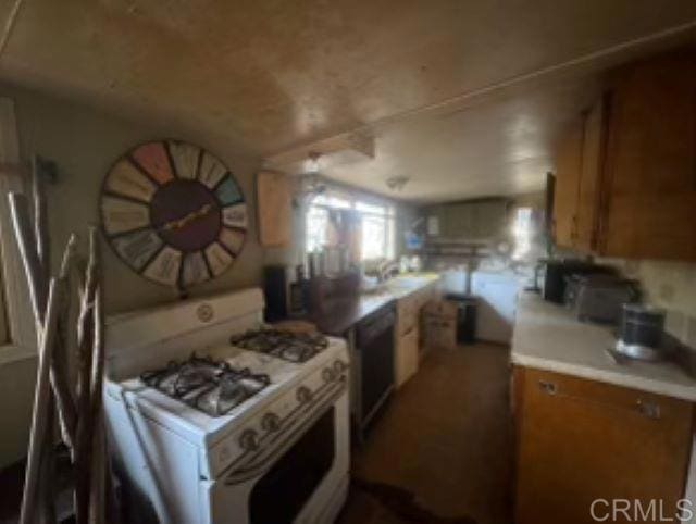 kitchen with dishwasher and white gas stove