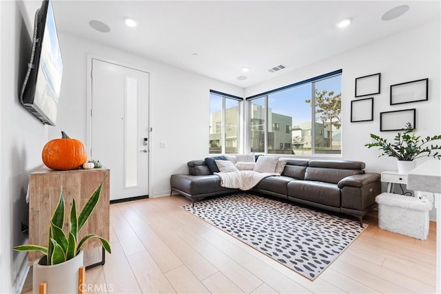 living room with light wood-type flooring