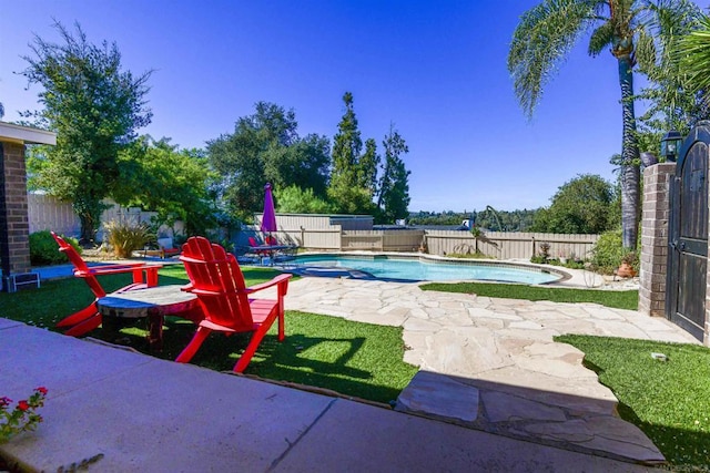 view of swimming pool with a patio area