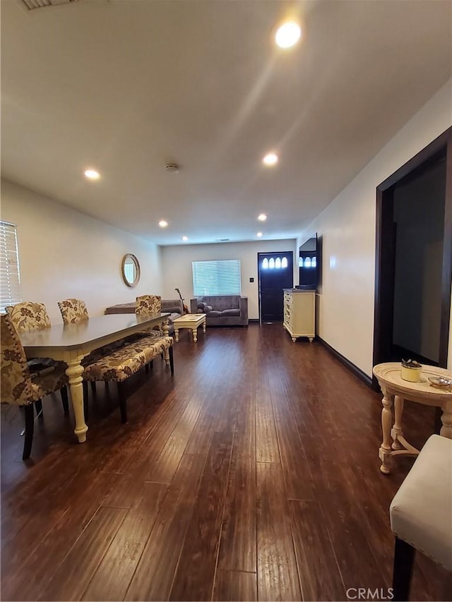 game room with dark hardwood / wood-style flooring