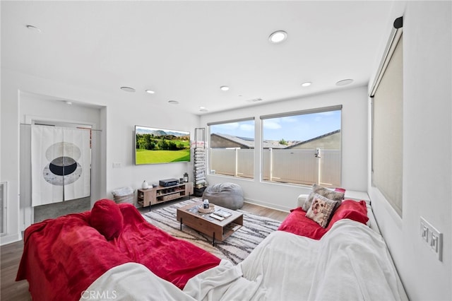 living room with hardwood / wood-style flooring