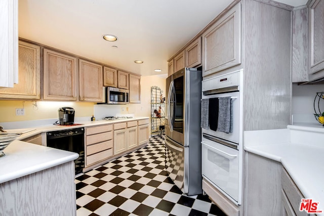 kitchen with light brown cabinetry and stainless steel appliances