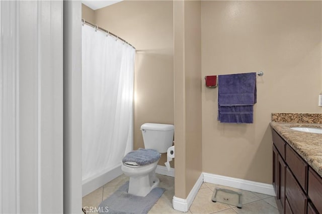 bathroom featuring tile patterned flooring, vanity, and toilet