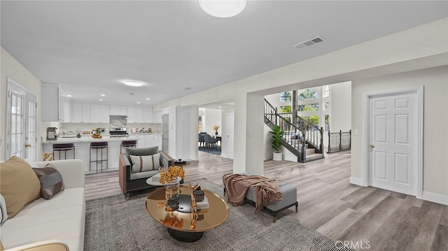 living room featuring light hardwood / wood-style flooring