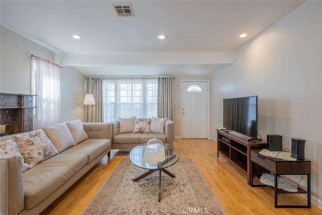 living room featuring light hardwood / wood-style floors