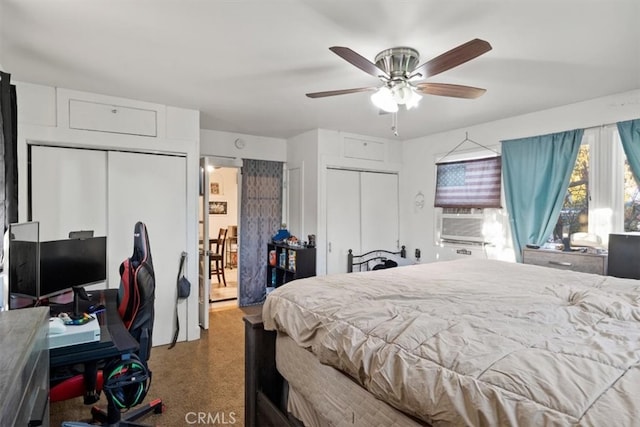 bedroom with cooling unit and ceiling fan