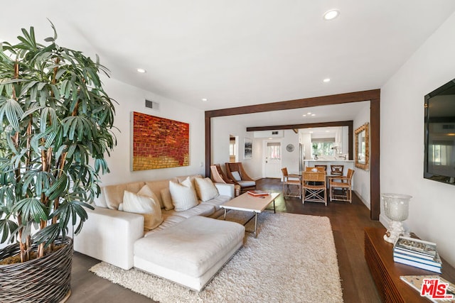 living room featuring dark hardwood / wood-style flooring