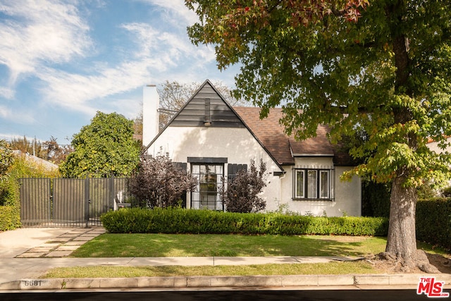 tudor house featuring a front yard