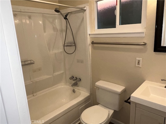 full bathroom featuring shower / washtub combination, vanity, and toilet