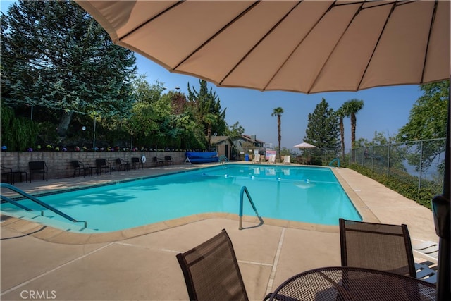 view of swimming pool featuring a patio