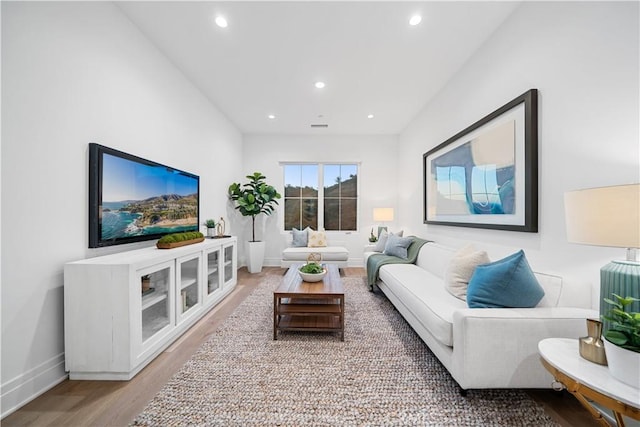 living room with hardwood / wood-style floors