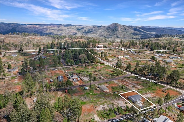 drone / aerial view featuring a mountain view