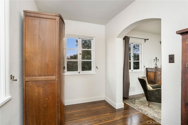 doorway with dark hardwood / wood-style flooring