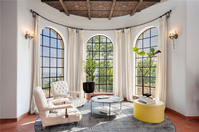 living area featuring tile patterned floors