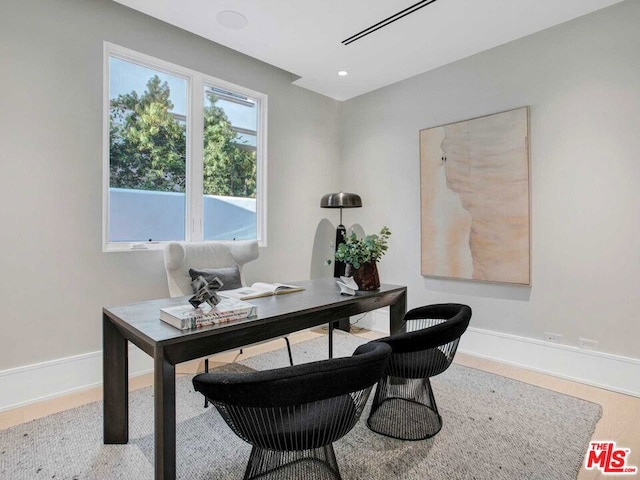 office area featuring light hardwood / wood-style flooring