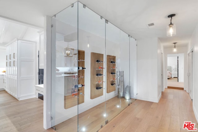 wine cellar featuring light hardwood / wood-style flooring