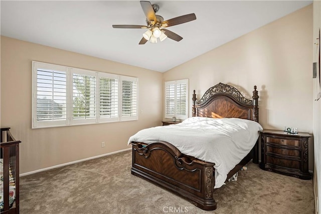 26527 Cardinal Dr, Canyon Country, CA 91387 - bedroom with carpet floors, vaulted ceiling, and a ceiling fan