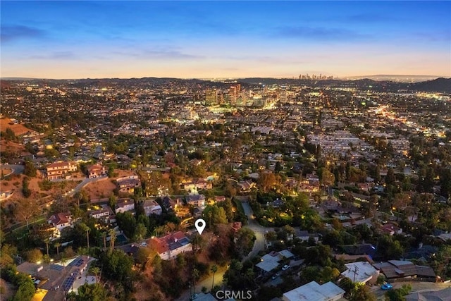 view of aerial view at dusk