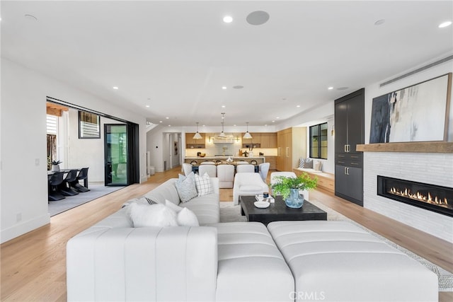 living room with light hardwood / wood-style flooring and plenty of natural light