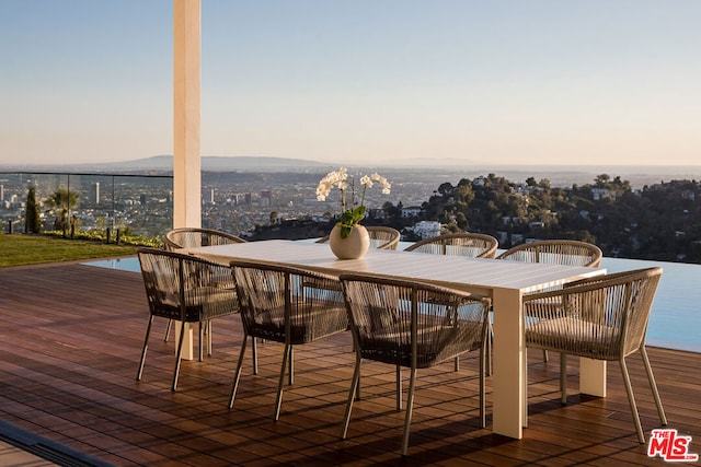 deck at dusk with a water view