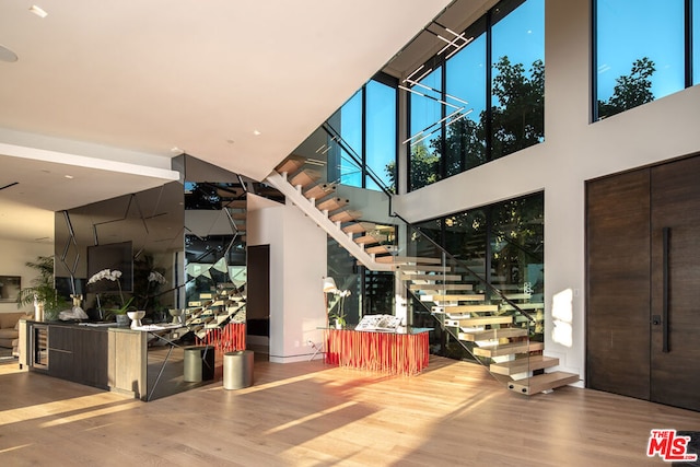 entrance foyer with hardwood / wood-style flooring and a high ceiling