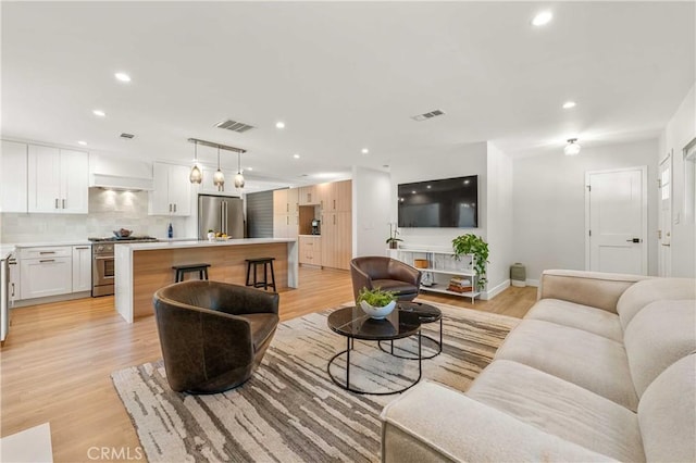 living room with light wood-type flooring