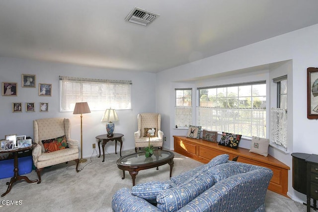 living area with carpet flooring