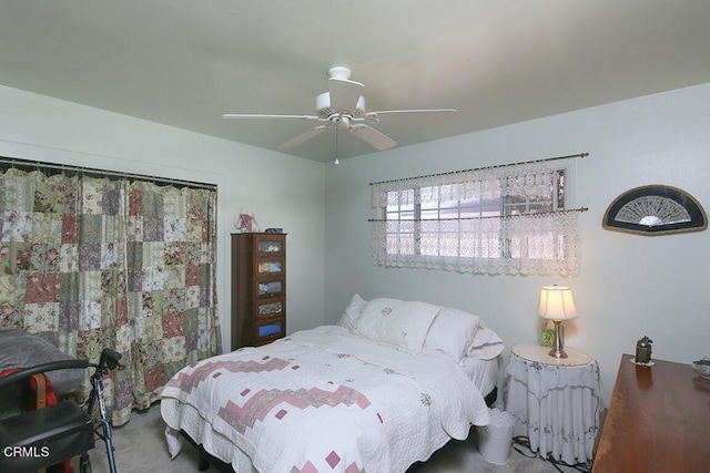 bedroom with carpet and ceiling fan