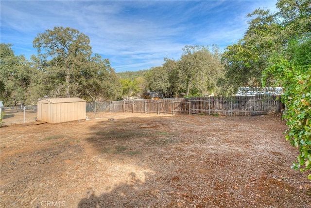 view of yard with a storage unit