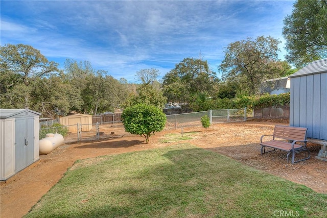 view of yard featuring a shed