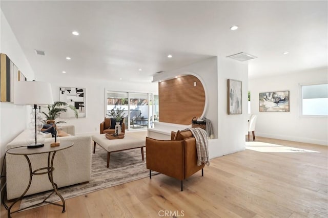 living room featuring light wood-type flooring