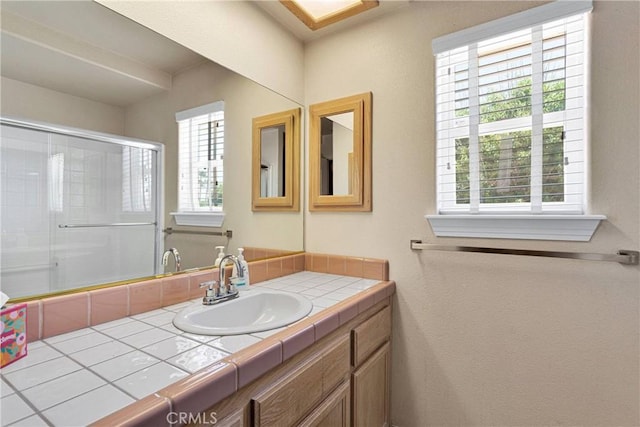 19848 Haida Rd, Apple Valley, CA 92307 - bathroom with an enclosed shower and vanity