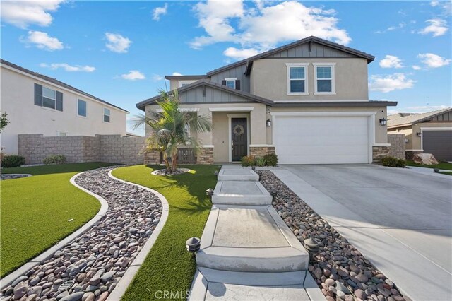 craftsman-style home with a front lawn and a garage