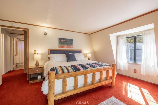 bedroom featuring carpet floors and ornamental molding