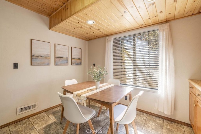 dining room with a wealth of natural light and wood ceiling