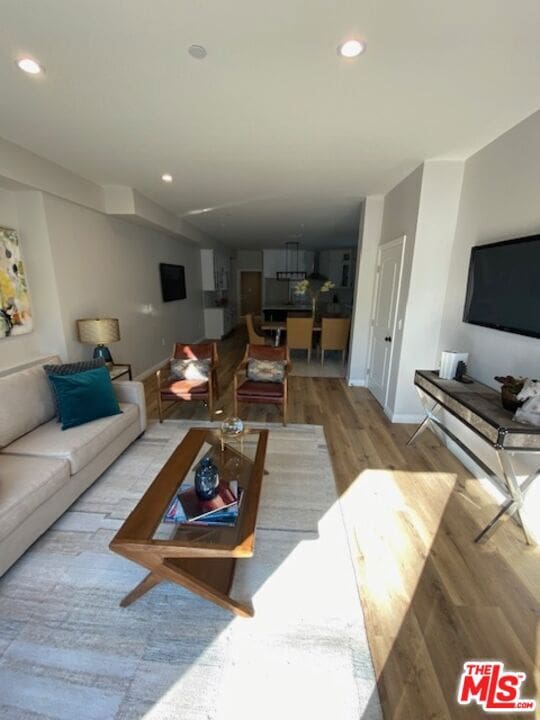 living room with light hardwood / wood-style floors